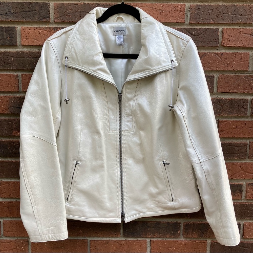 Chicos Cream Leather Coat